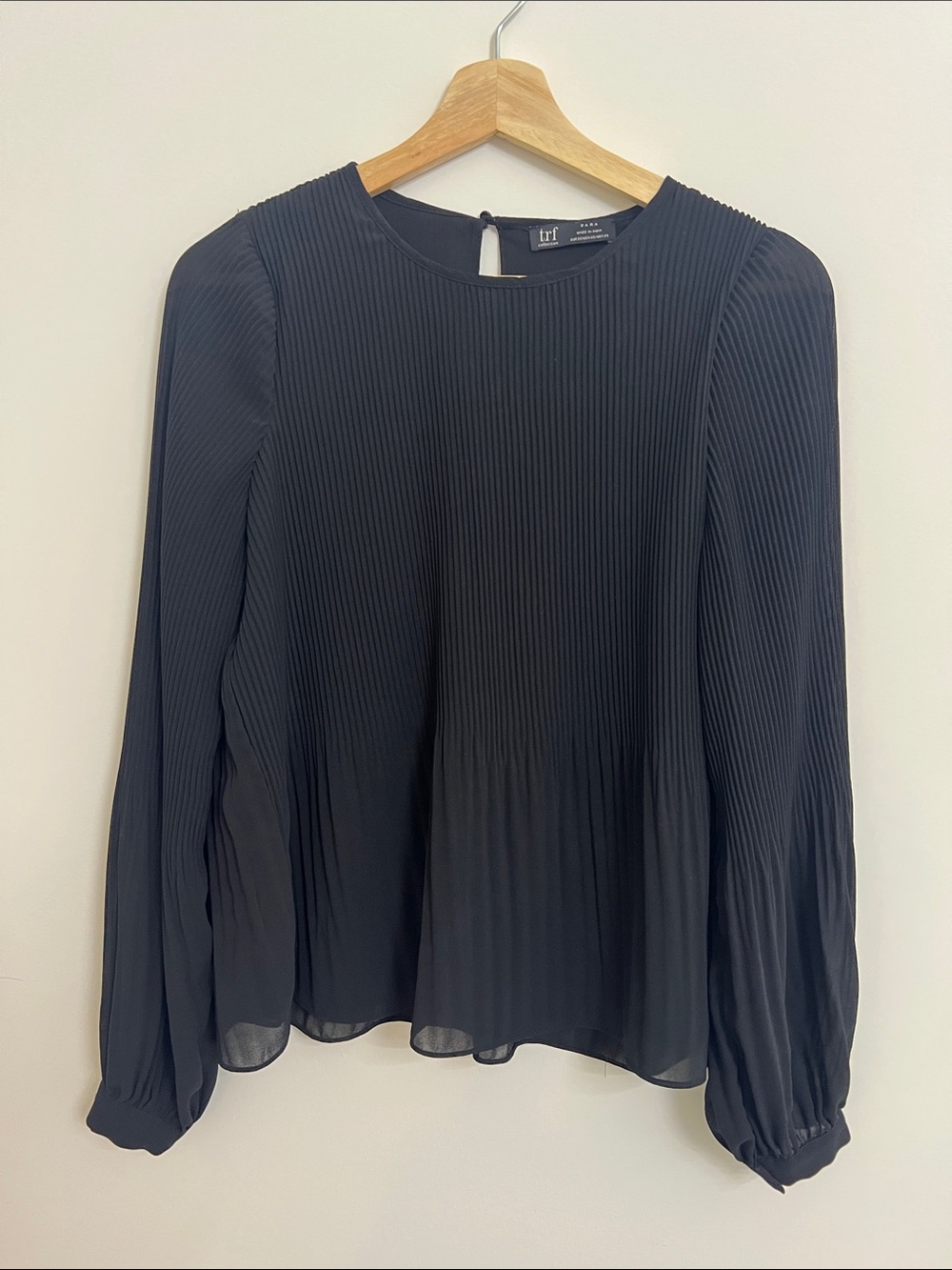 Zara Black Pleated Long-Sleeve Top